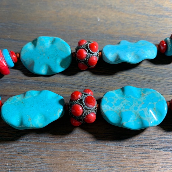 Fabulous sterling Coral and turquoise necklace - Picture 3 of 6